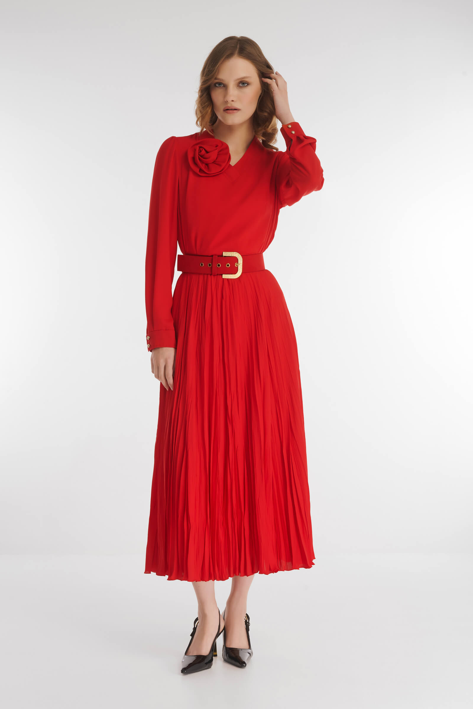 Платье из поливискозы с крэш эффектом Цвет Красный