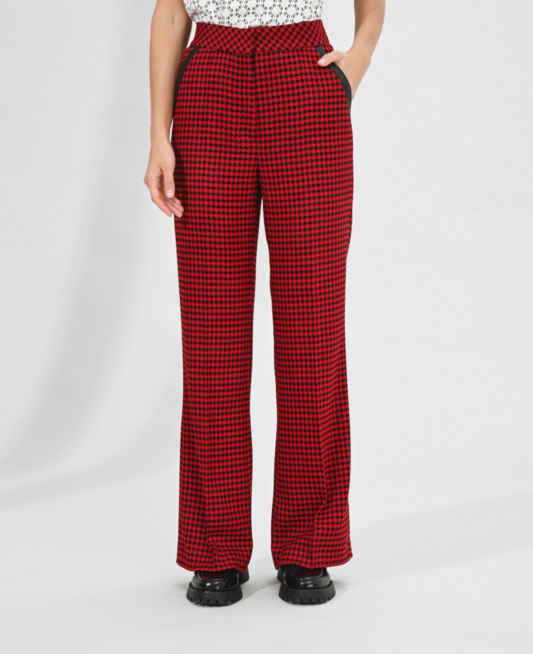 Широкие брюки с узором «гусиная лапка» Цвет Красный