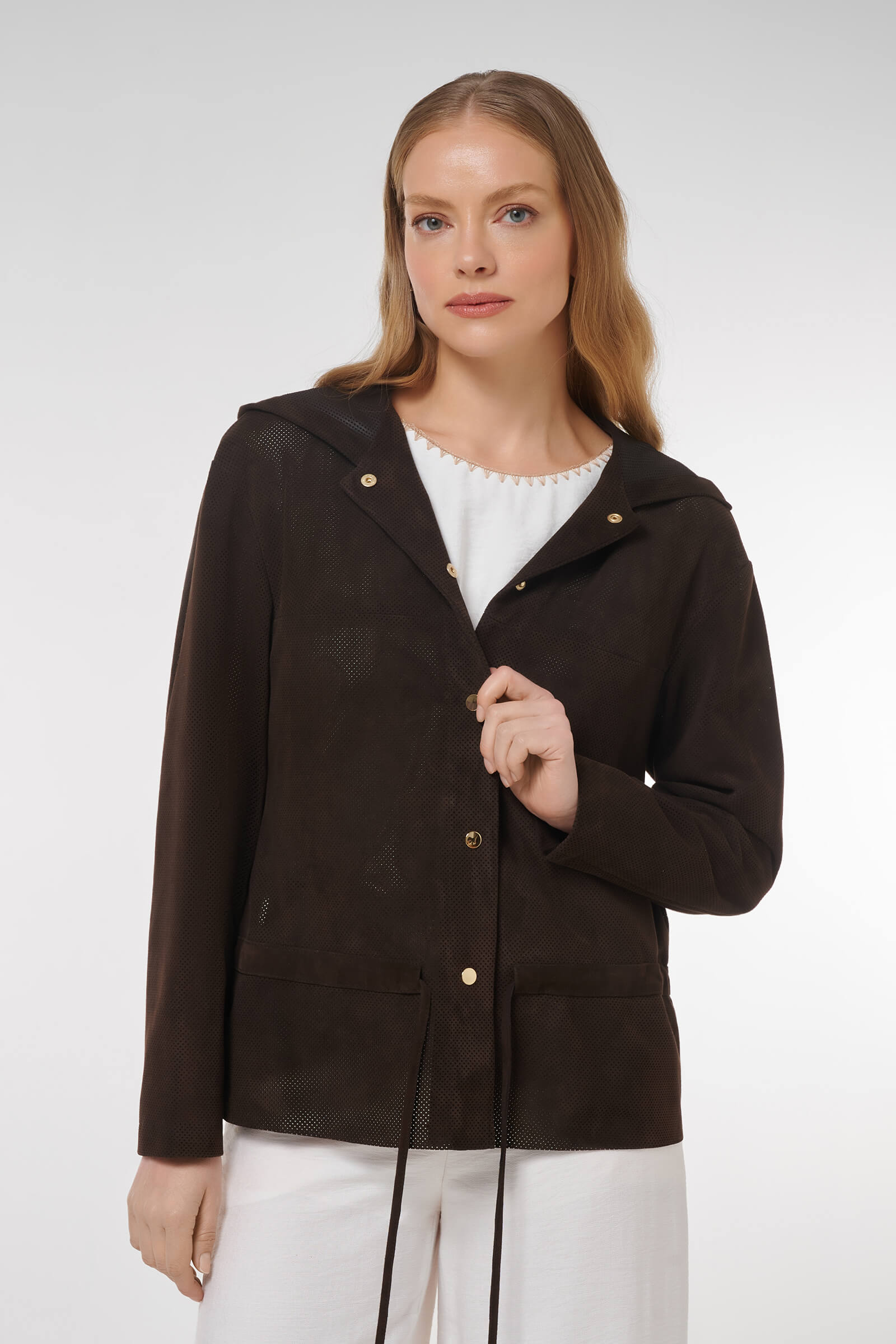 Куртка с перфорацией из натуральной кожи Цвет Коричневый