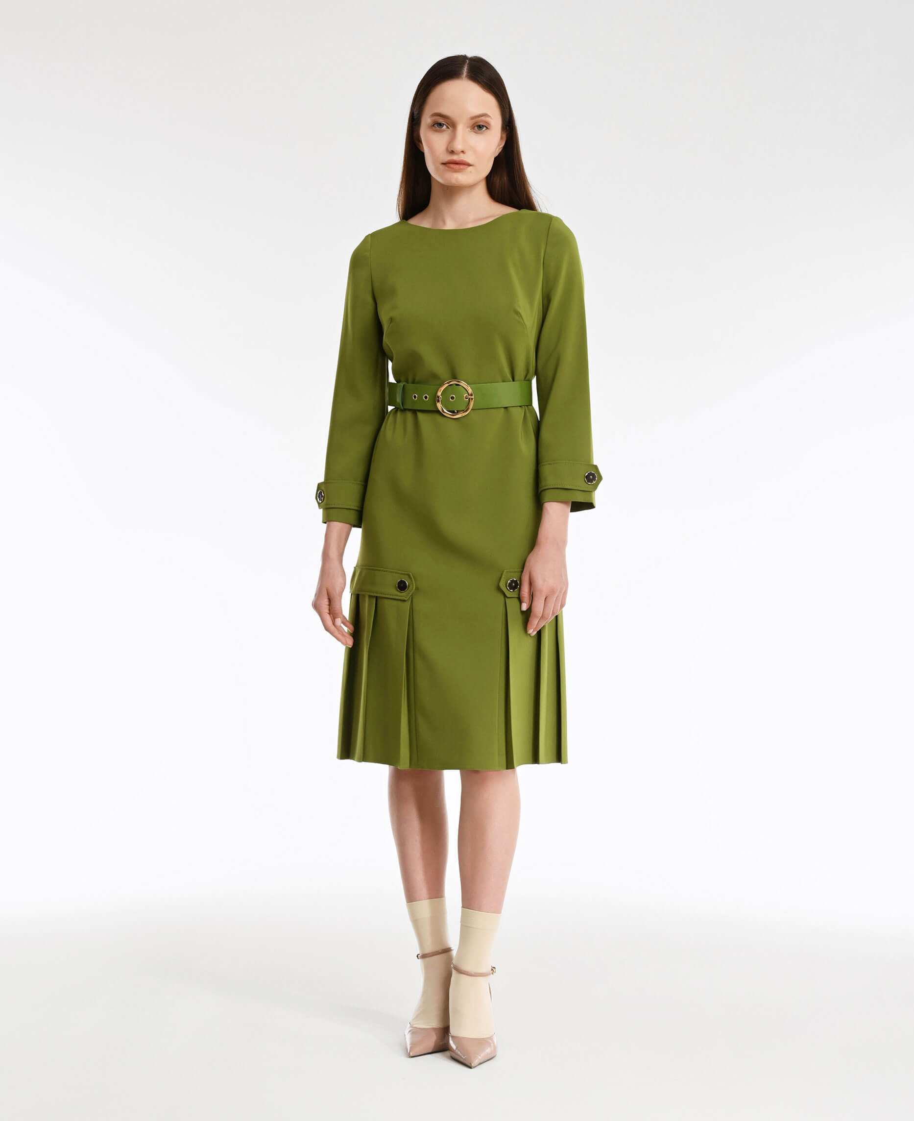 Платье с деталями в складку Цвет Зеленый