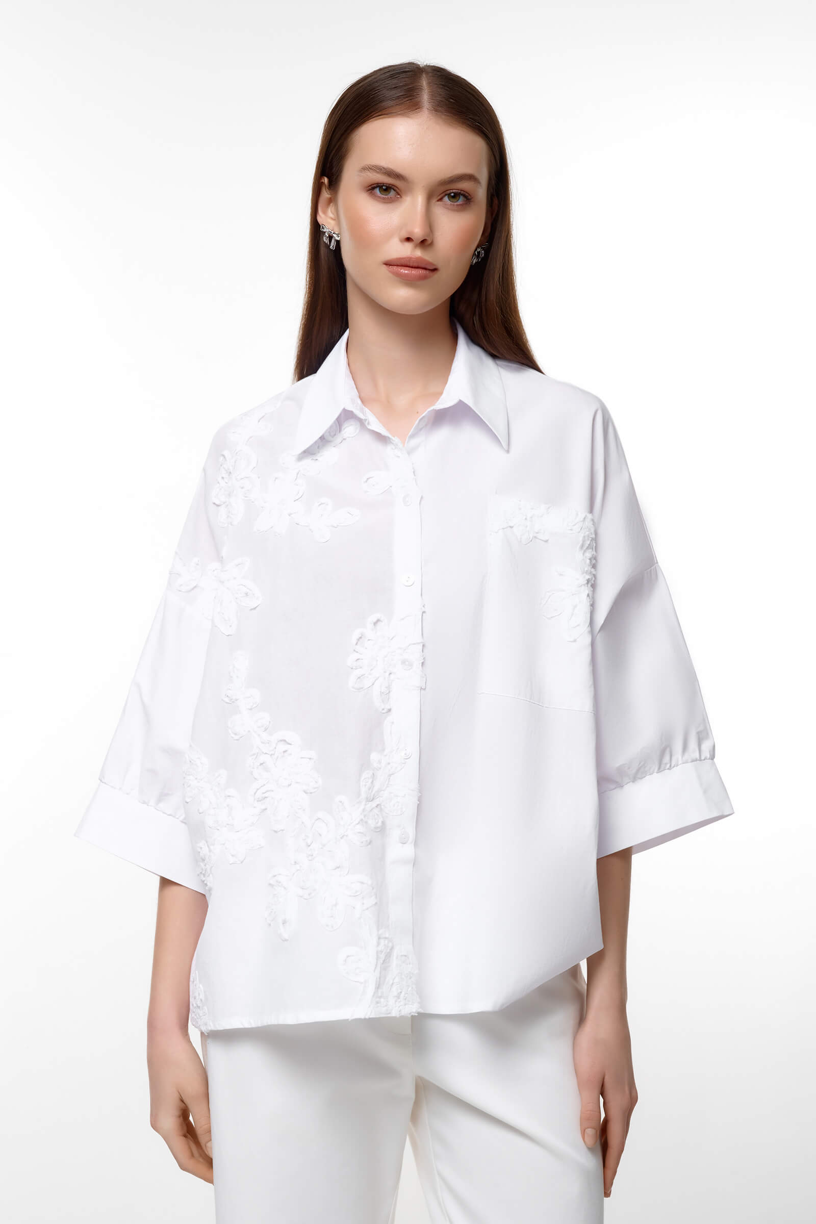 Белая блузка с нагрудным карманом Цвет Белый