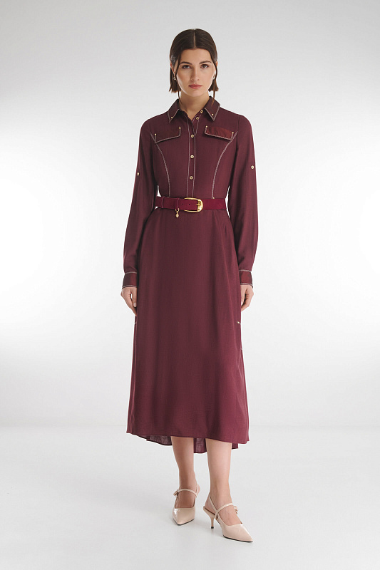 Платье-рубашка со складками на спине Цвет Сливовый