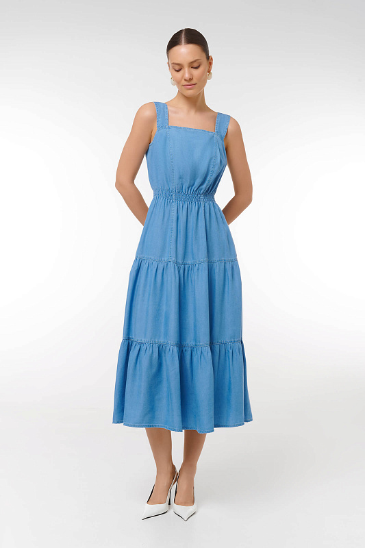 Платье из денима с воланами Цвет Синий