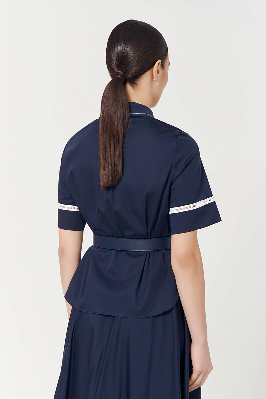 Рубашка в морском стиле с поясом Цвет Синий Изображение 2