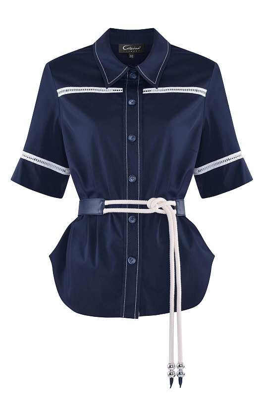 Рубашка в морском стиле с поясом Цвет Синий