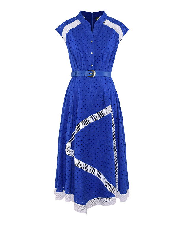 Хлопковое платье с перфорацией Цвет Синий