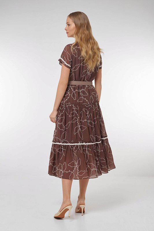 Платье миди с абстрактным узором Цвет Коричневый Изображение 2