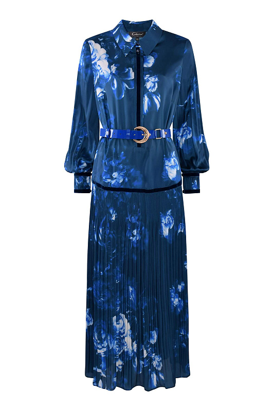 Плиссированное платье-рубашка с принтом Цвет Синий