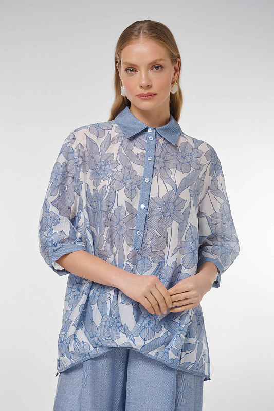 Блузка с цветочным принтом Цвет Голубой