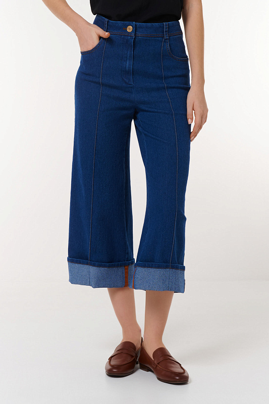 Кюлоты из денима с подворотами Цвет Синий