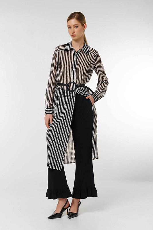 Платье-рубашка с поясом Цвет Черно-белый