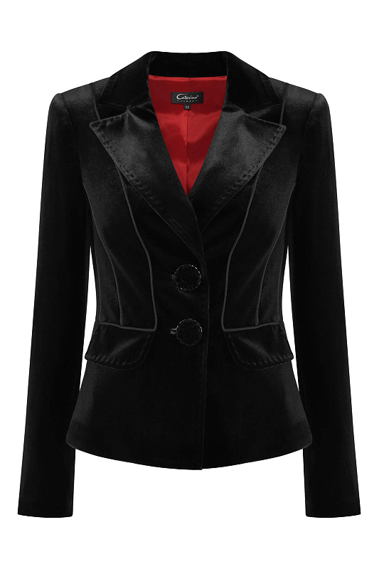 Бархатный жакет с английским воротником Цвет Черный