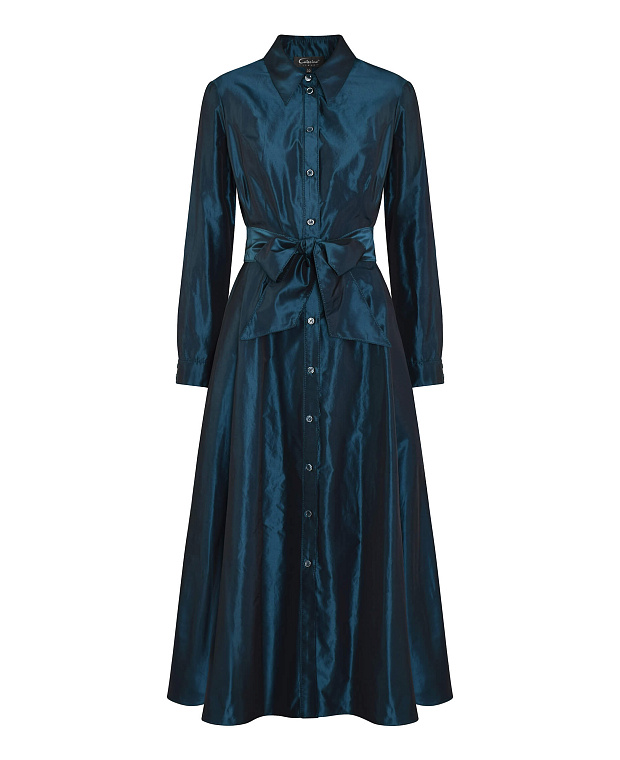 Полуприталенное платье с расклешенной юбкой Цвет Синий