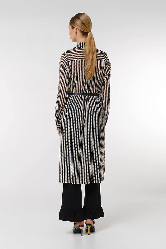 Платье-рубашка с поясом Цвет Черно-белый Изображение 2