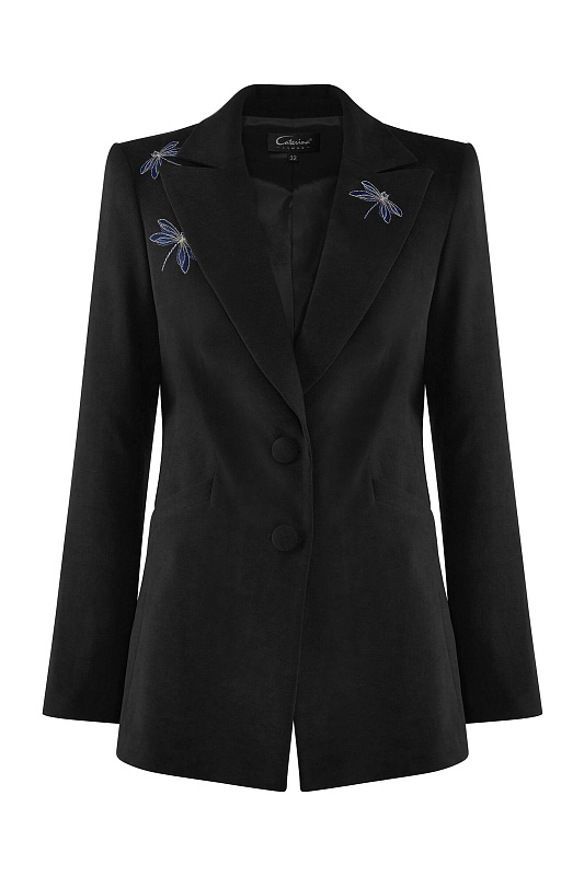 Однобортный пиджак с вышивкой Цвет Черный
