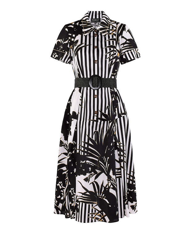 Хлопковое платье на пуговицах Цвет Черно-белый