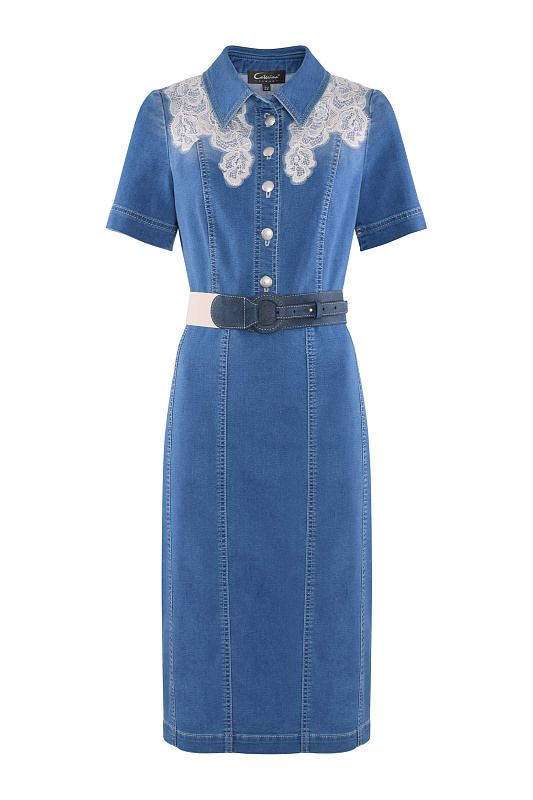 Платье из денима с кружевом Цвет Синий