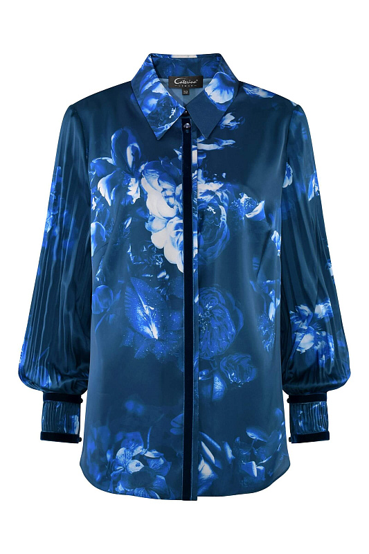 Рубашка с плиссированными рукавами Цвет Синий