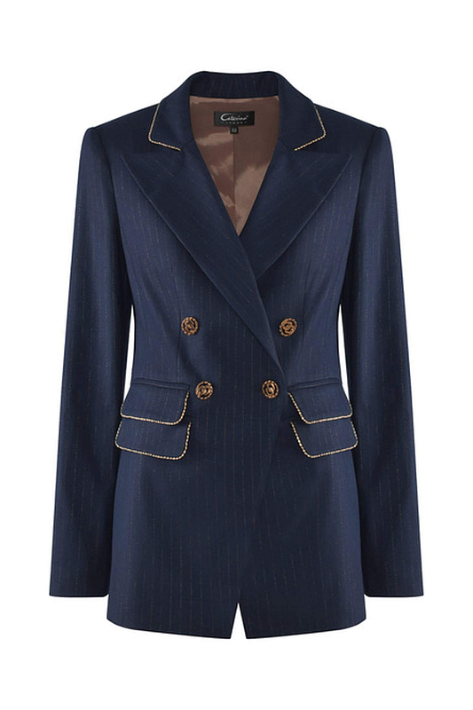 Двубортный пиджак в полоску с люрексом Цвет Синий