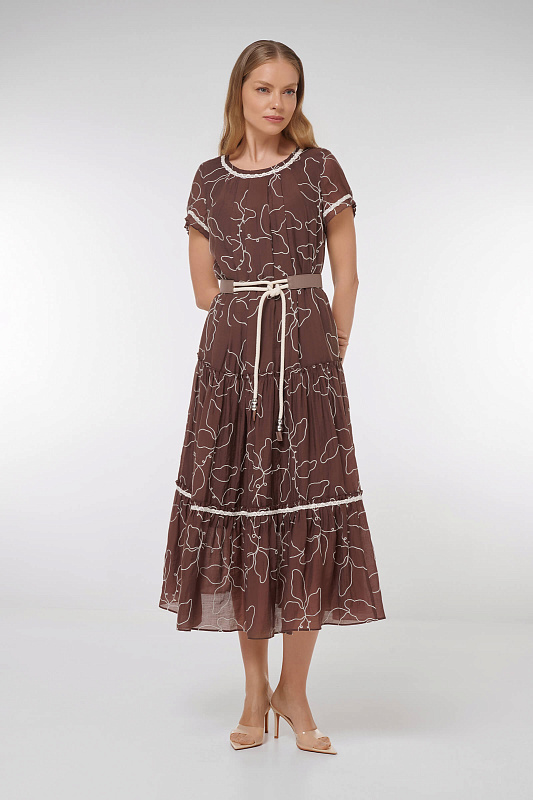 Платье миди с абстрактным узором Цвет Коричневый