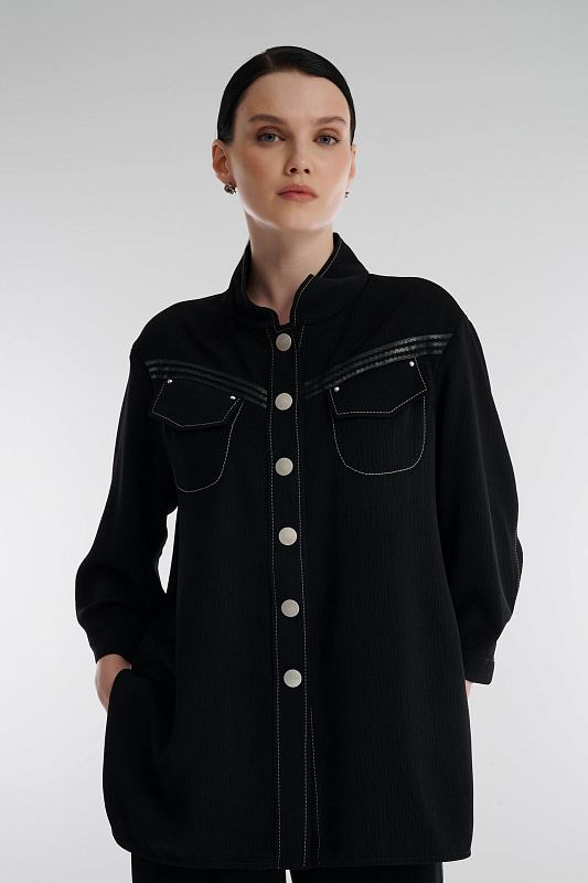 Рубашка из поливискозы с укороченным рукавом Цвет Черный