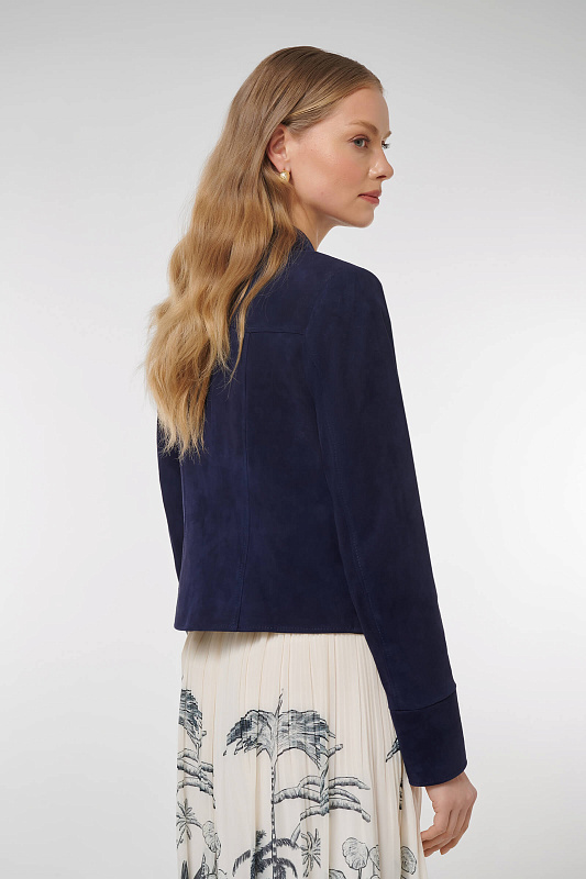 Укороченная куртка из замши Цвет Синий Изображение 2