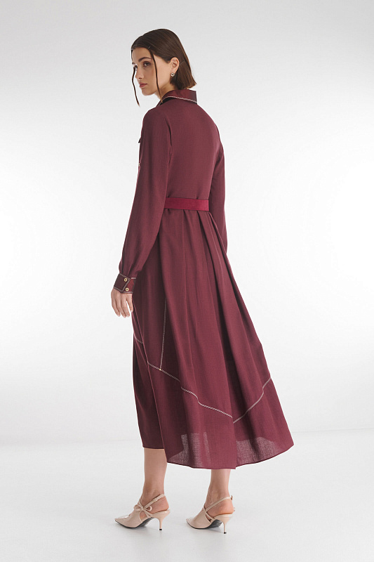 Платье-рубашка со складками на спине Цвет Сливовый Изображение 2