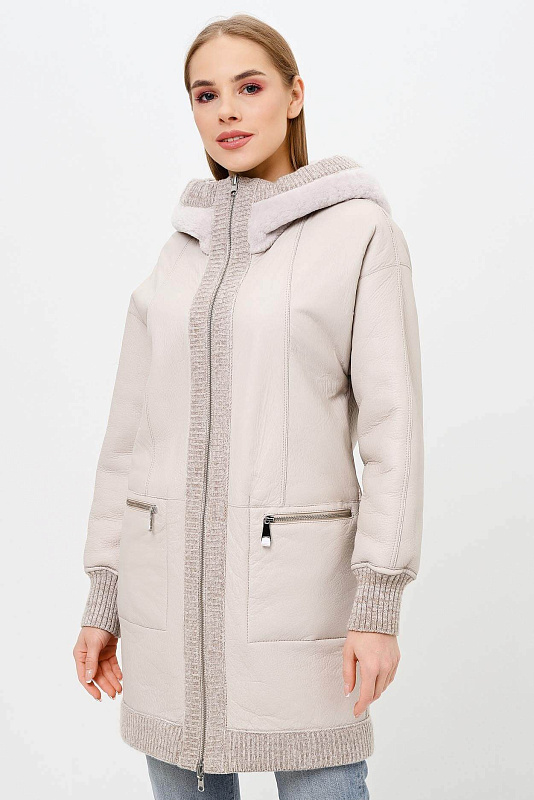 Утепленное двухстороннее пальто с манжетами Цвет Кремовый