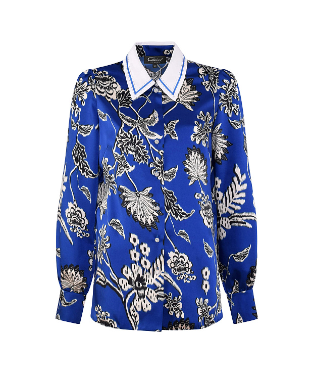 Рубашка прямого силуэта с пуговицами со стразами Цвет Синий