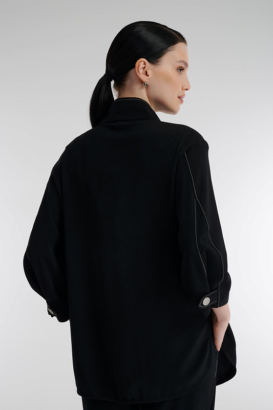 Рубашка из поливискозы с укороченным рукавом Цвет Черный Изображение 2