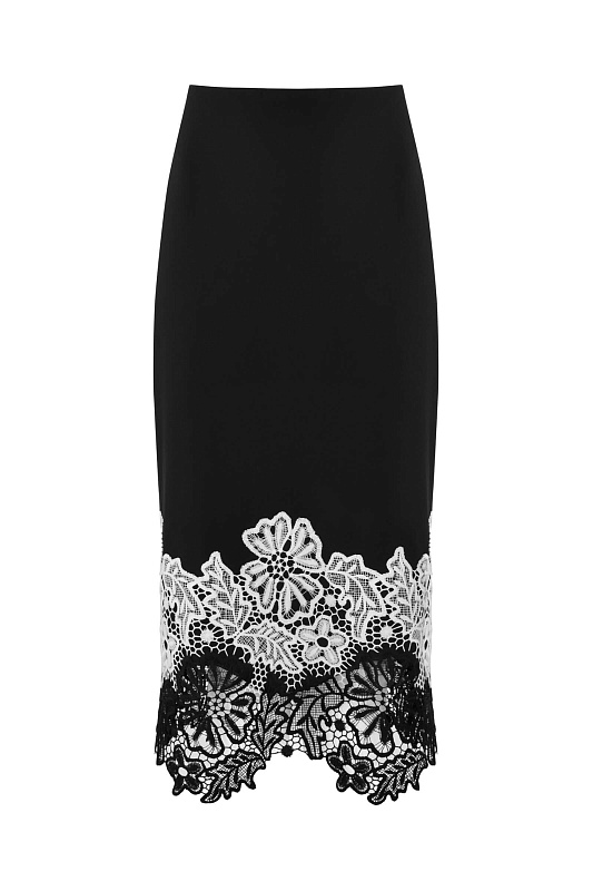 Юбка миди с кружевом Цвет Черно-белый