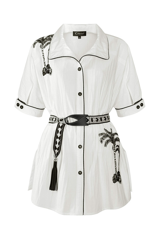 Удлиненная блузка с контрастной окантовкой и рисунком Цвет Белый