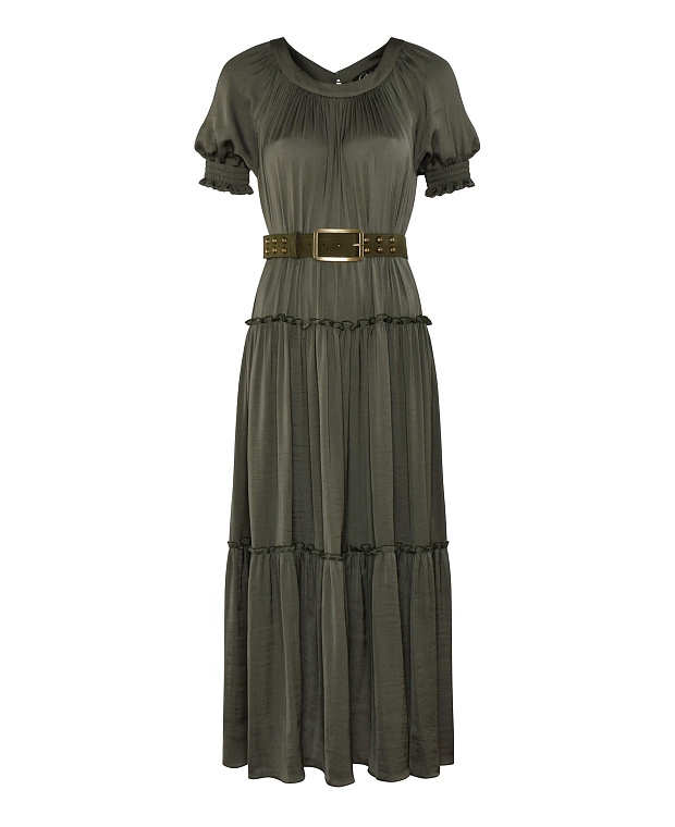 Легкое платье с многоярусной юбкой Цвет Оливковый