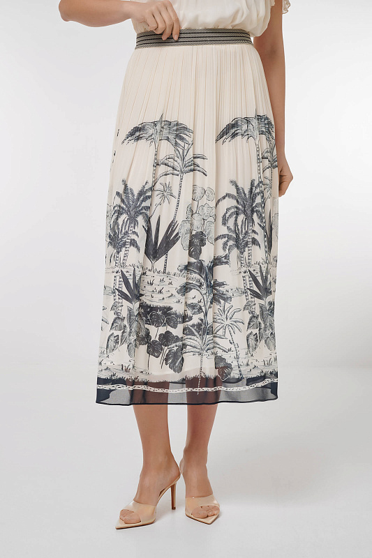 Юбка миди с растительным принтом Цвет Кремовый