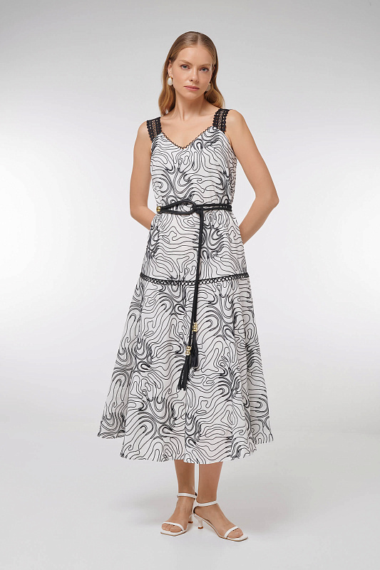 Платье миди с вышивкой Цвет Черно-белый