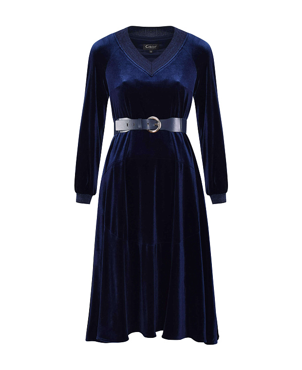Бархатное платье с V-образным вырезом Цвет Синий