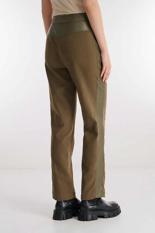 Зауженные брюки со вставками из экокожи Цвет Коричневый Изображение 2