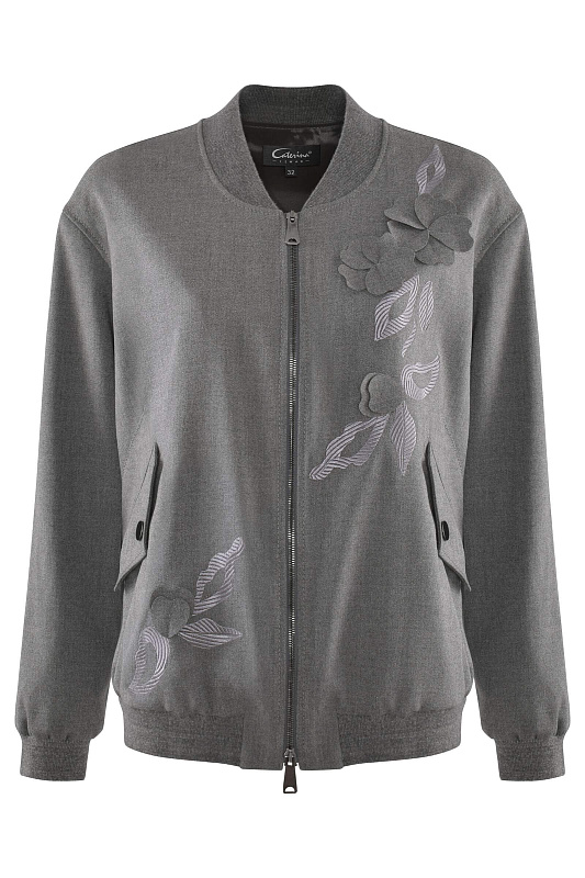 Бомбер с объемной цветочной аппликацией Цвет Серый