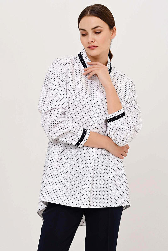 Хлопковая блузка с асимметричным низом Цвет Черно-белый