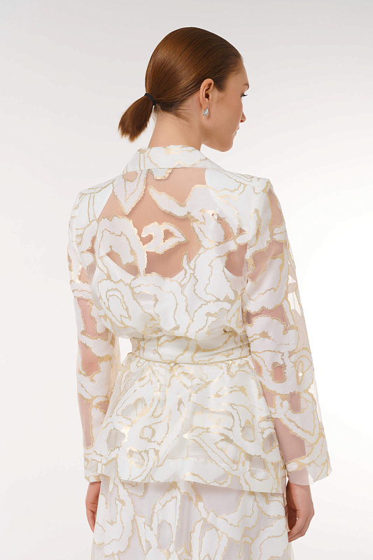 Жакет с поясом и абстрактным принтом Цвет Кремовый Изображение 2