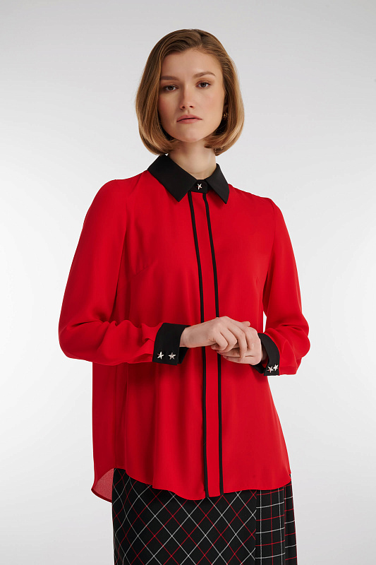 Рубашка из поливискозы с контрастными деталями Цвет Красный