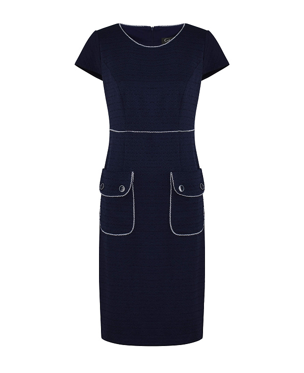 Полуприталенное платье классического фасона Цвет Синий