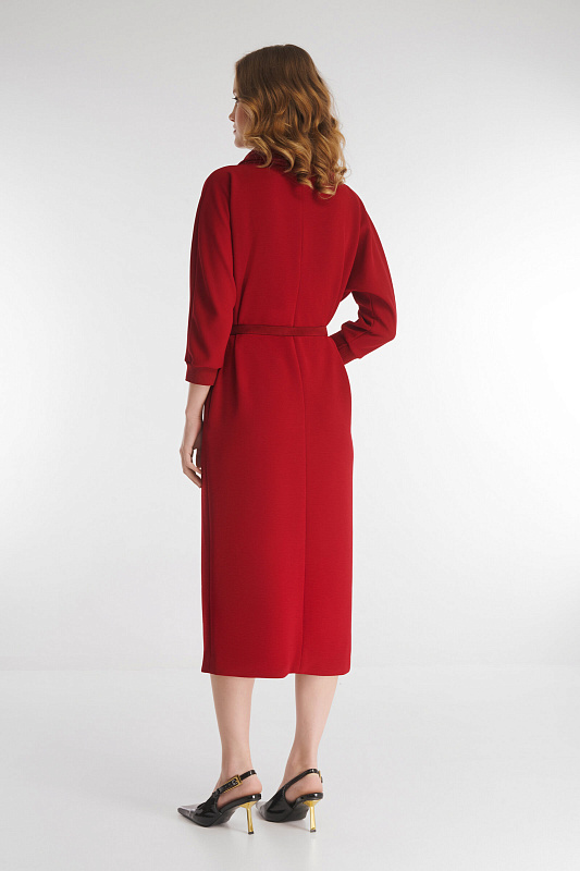 Платье с воротником-воронкой на пуговицах Цвет Красный Изображение 2
