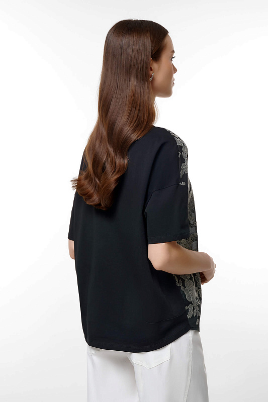 Черная прозрачная блузка с цветочным принтем Цвет Черный Изображение 2