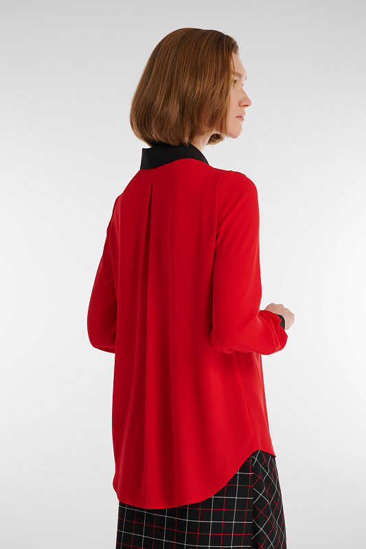 Рубашка из поливискозы с контрастными деталями Цвет Красный Изображение 2