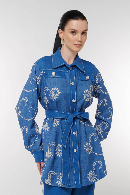 Блузка с цветочной вышивкой Цвет Синий