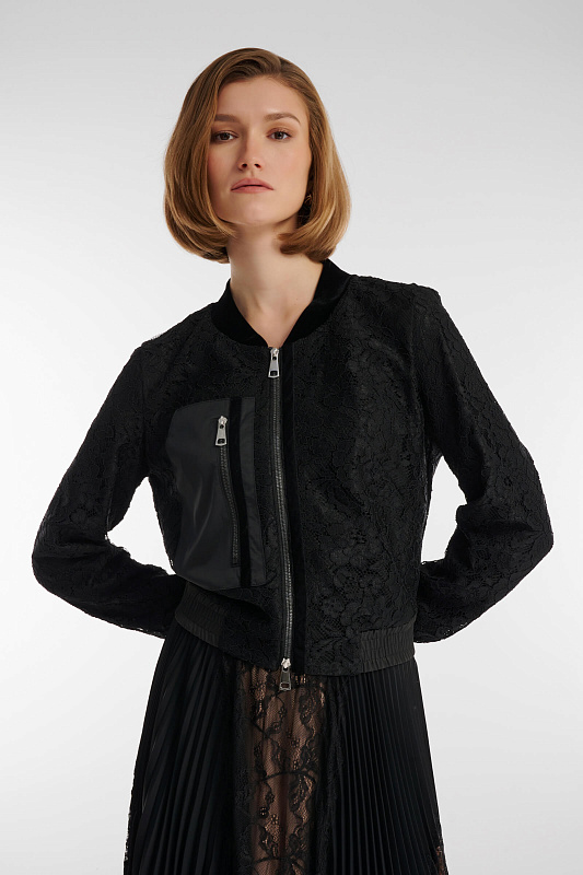 Кружевной бомбер с бархатными деталями Цвет Черный