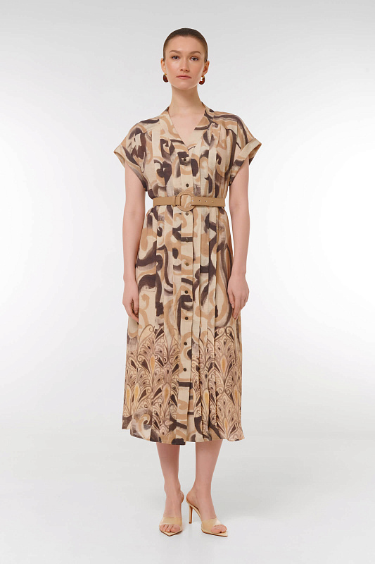 Платье из льна с абстрактным принтом Цвет Мультиколор