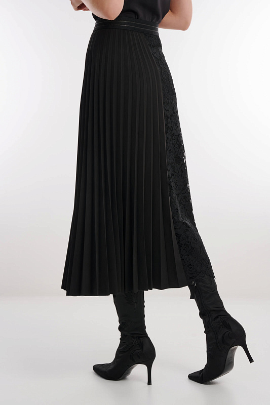 Плиссированная юбка с гипюровой вставкой Цвет Черный Изображение 2