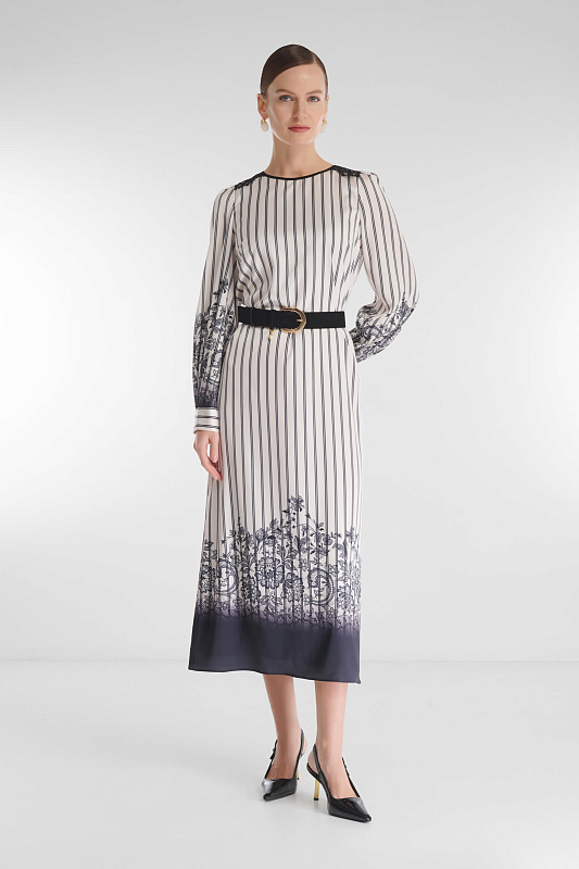 Платье из поливискозы с принтом и кружевом Цвет Черно-белый